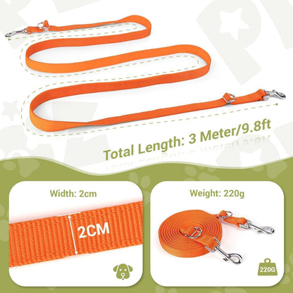 Verstellbare Hundeleine 3m, Doppelleine für Hunde bis 30kg, Orange