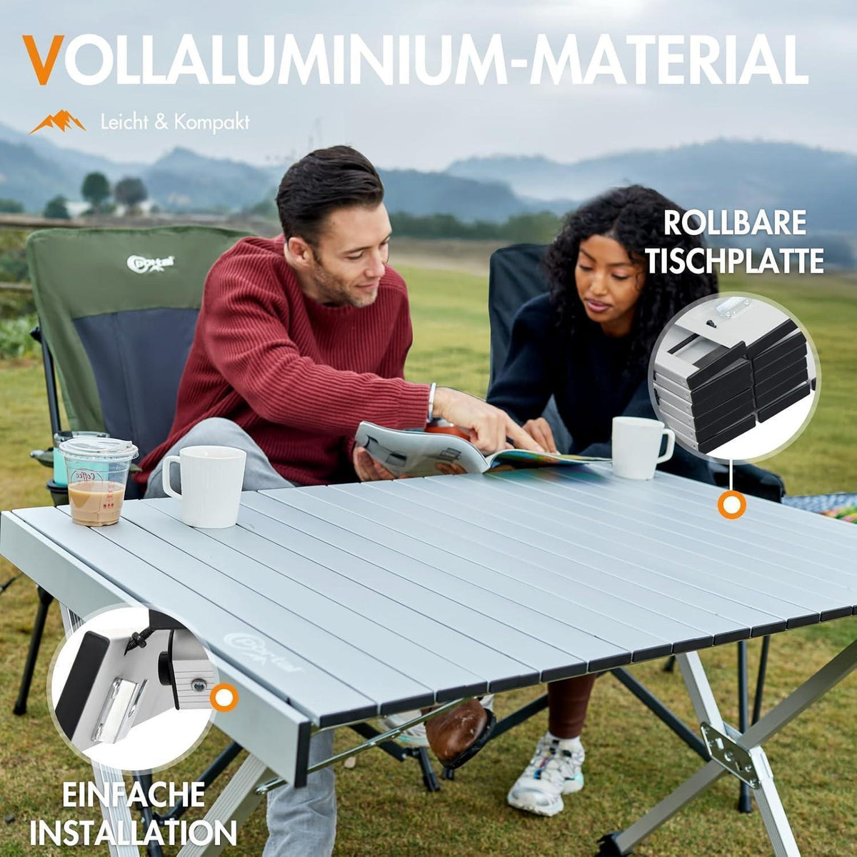 PORTAL Campingtisch faltbar, höhenverstellbar, 108x71cm, Aluminium
