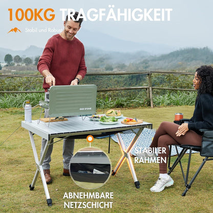 PORTAL Campingtisch faltbar, höhenverstellbar, 108x71cm, Aluminium, rollbar