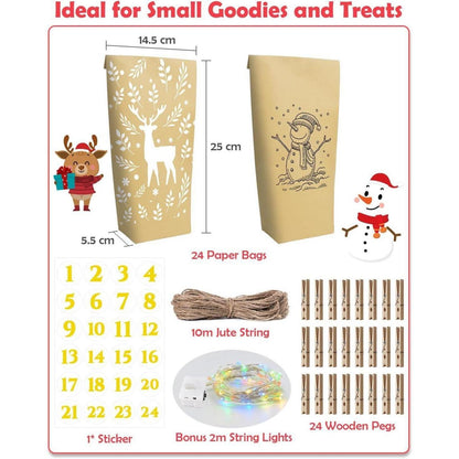 Adventskalender Set mit Lichterkette zum Befüllen in