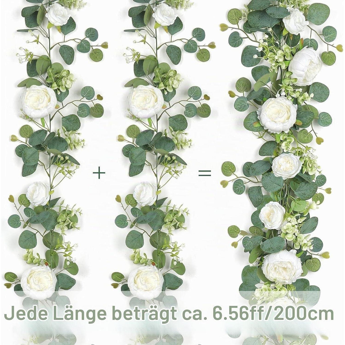 4x Eukalyptus Girlande mit Pfingstrose – 200cm Dekor