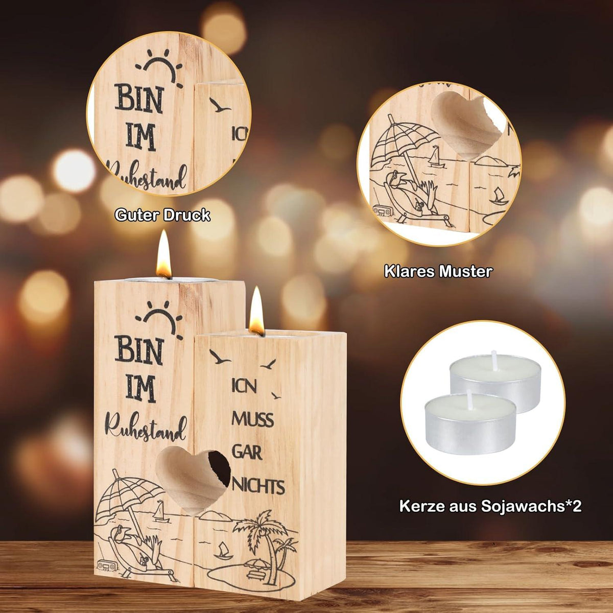 Ruhestand Geschenk Kerzenständer Holz Renteneintritt Deko