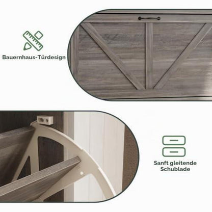 Schmaler Schuhschrank mit Klappschubladen – Bauernhausstil Grau