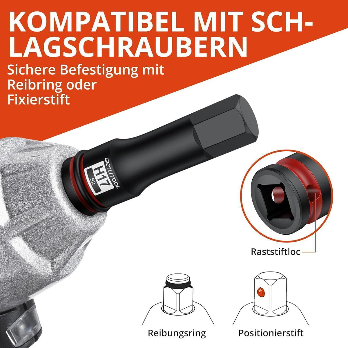 10tlg. Innensechskant Schlagschrauber Nüsse Set 1/2" HX 5-19mm S2 Stahl