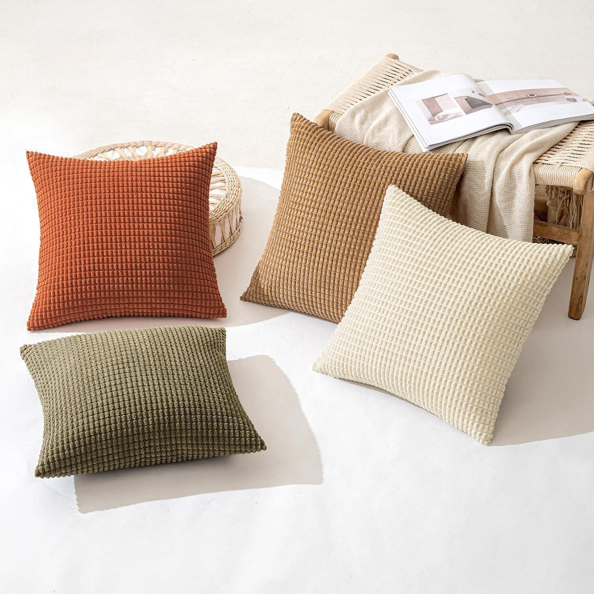 4er Set Kissenbezüge Kordsamt 40x40 cm Braun & Grün