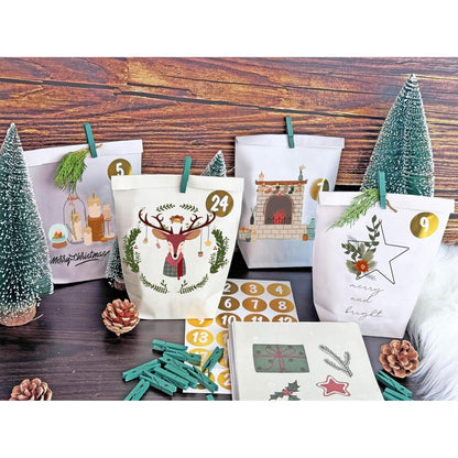 Adventskalender Papiertüten Weihnachtsmotiven 24er Set