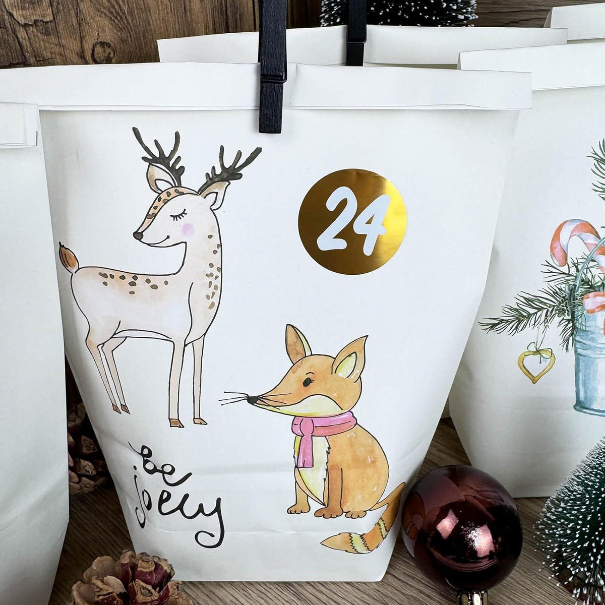 Adventskalender Papiertüten Aquarell Motiv 24 Stück zum