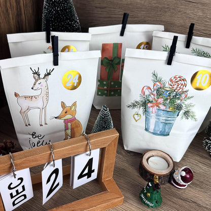 Adventskalender zum Selber Basteln 24 Weihnachtstüten Aquarellstil