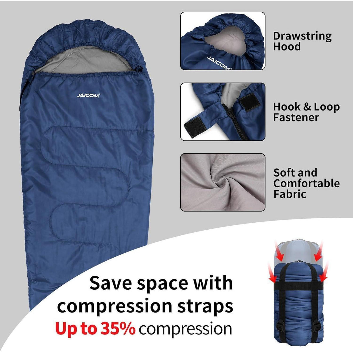 Ultraleichter Mumienschlafsack 4 Jahreszeiten, 1600g, Blau