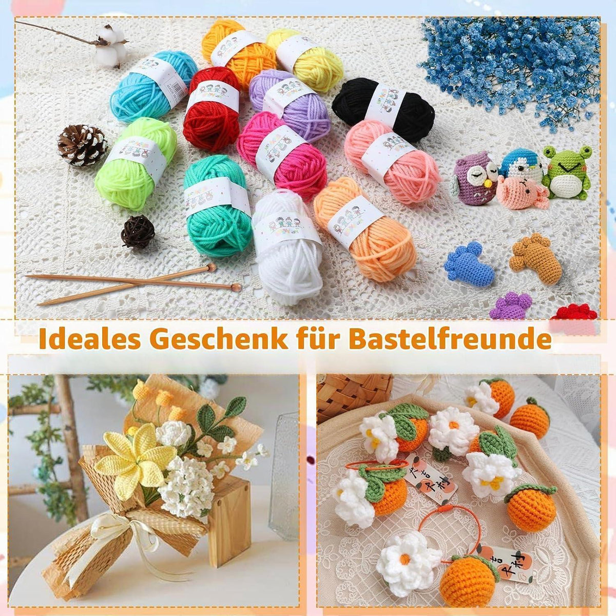 Strickset für Anfänger mit Häkelgarn und Nadeln