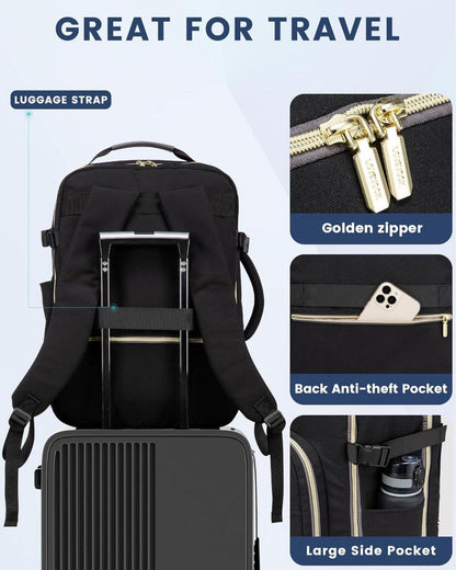 Handgepäck Rucksack 40L Damen Reiserucksack Schwarz+grau