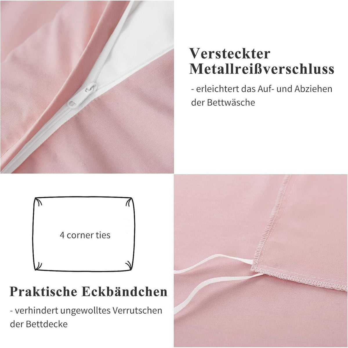 Bettwäsche-Set 220x240cm 3-teilig Mikrofaser Rosa