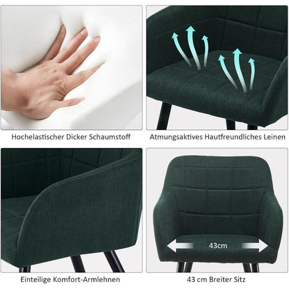 Esszimmerstühle 6er Set Leinen Grün mit Armlehnen