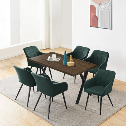 Esszimmerstühle 6er Set Leinen Grün mit Armlehnen