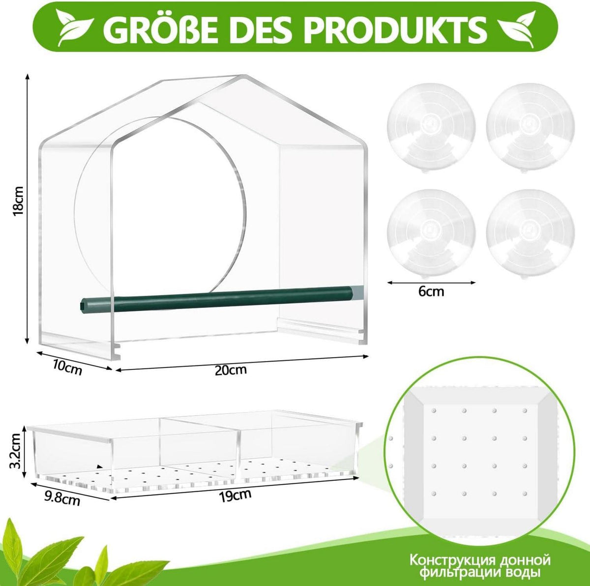 Großes Vogelhaus Fenster mit Saugnäpfen - Transparentes