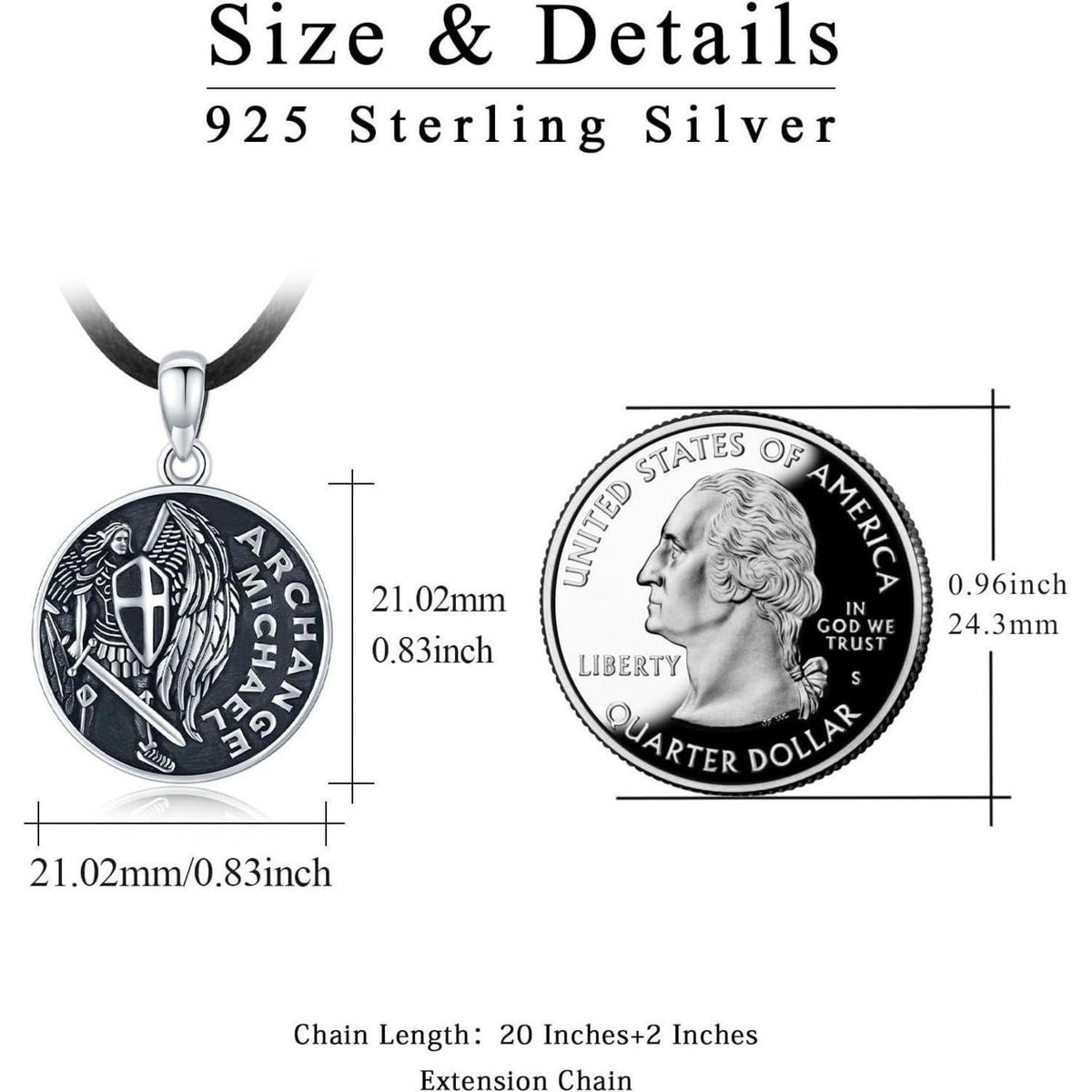 925 Sterling Silber Halskette Erzengel Michael Schutzpatron Geschenk für Männer