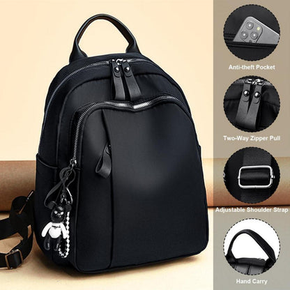 Damen Rucksack Klein Wasserdicht Nylon Reise Daypack Schwarz