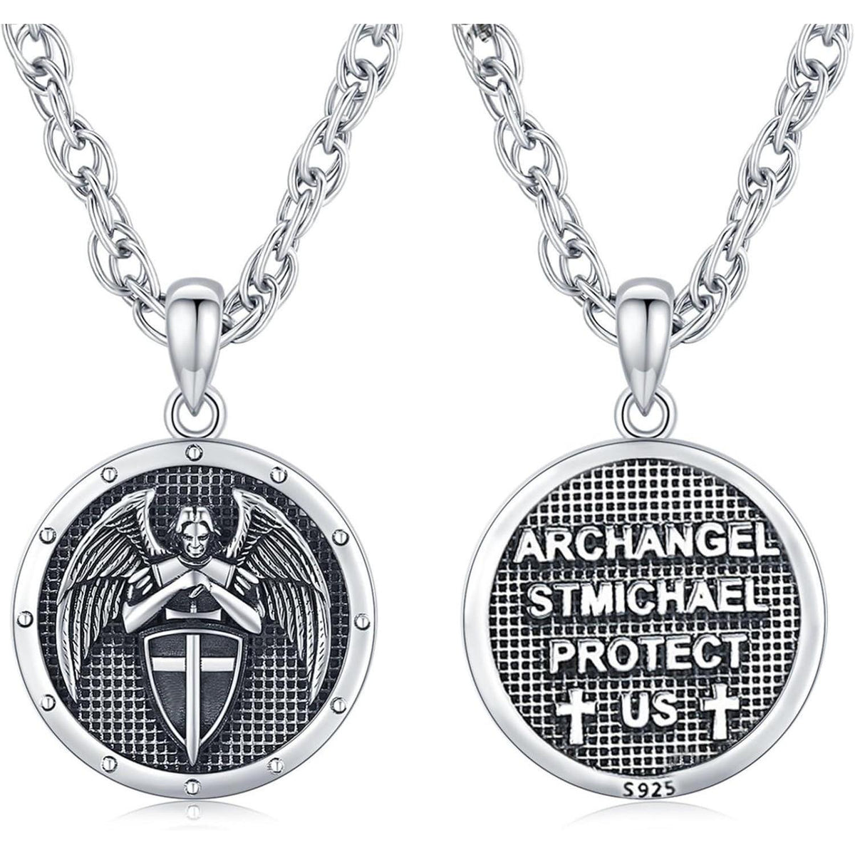 925 Sterling Silber Halskette Erzengel Michael Schutzanhänger Herren