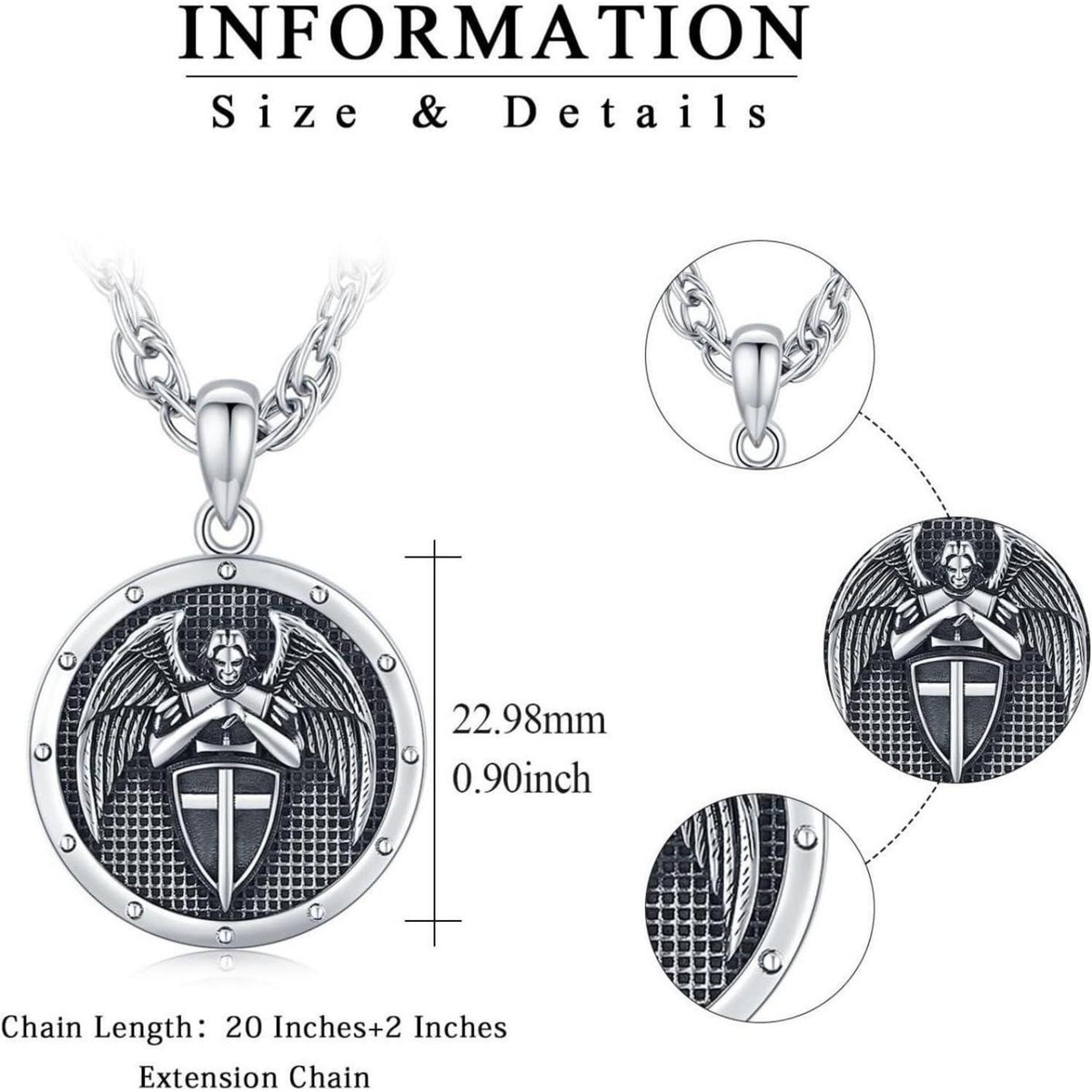 925 Sterling Silber Halskette Erzengel Michael Schutzanhänger Herren