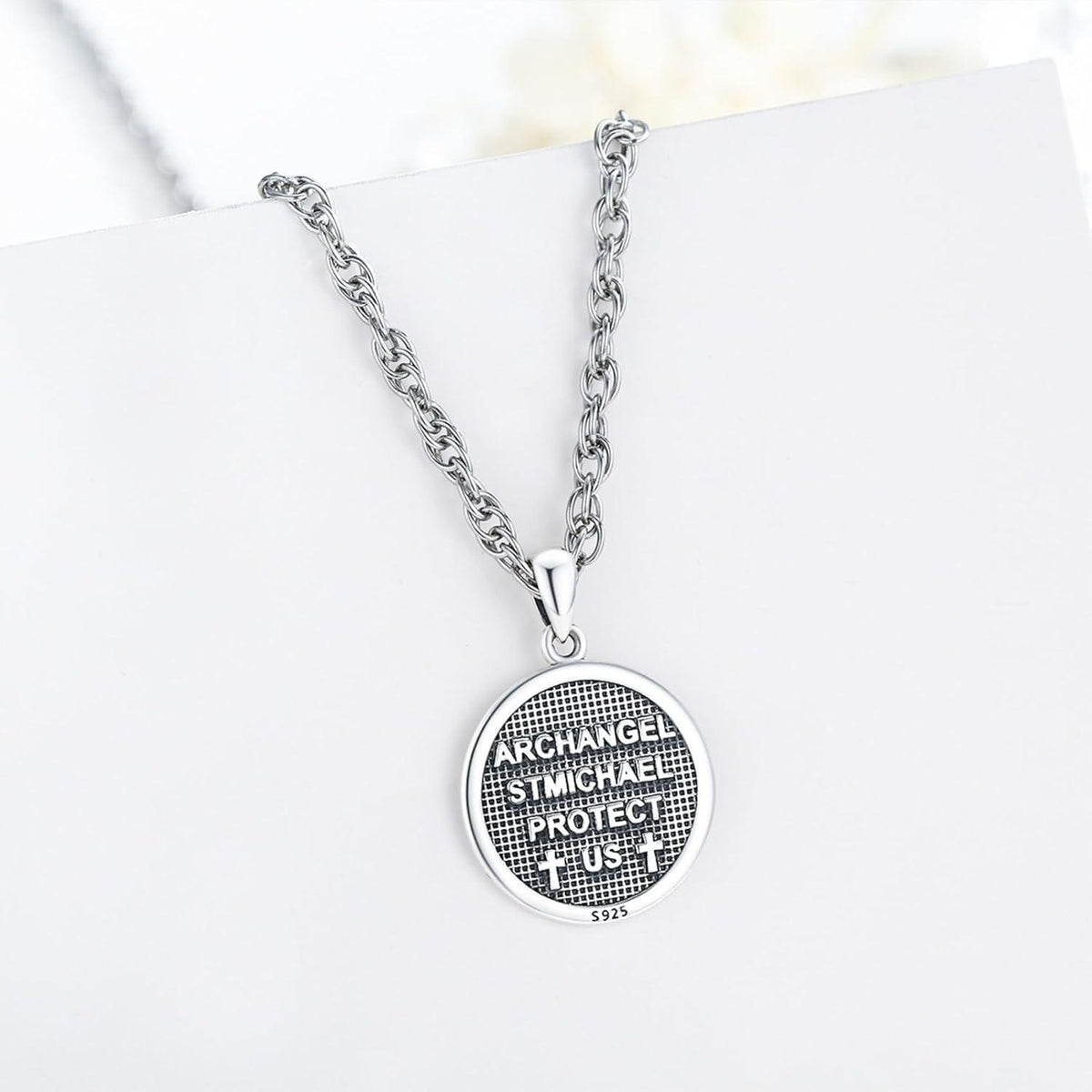 925 Sterling Silber Halskette Erzengel Michael Schutzanhänger Herren