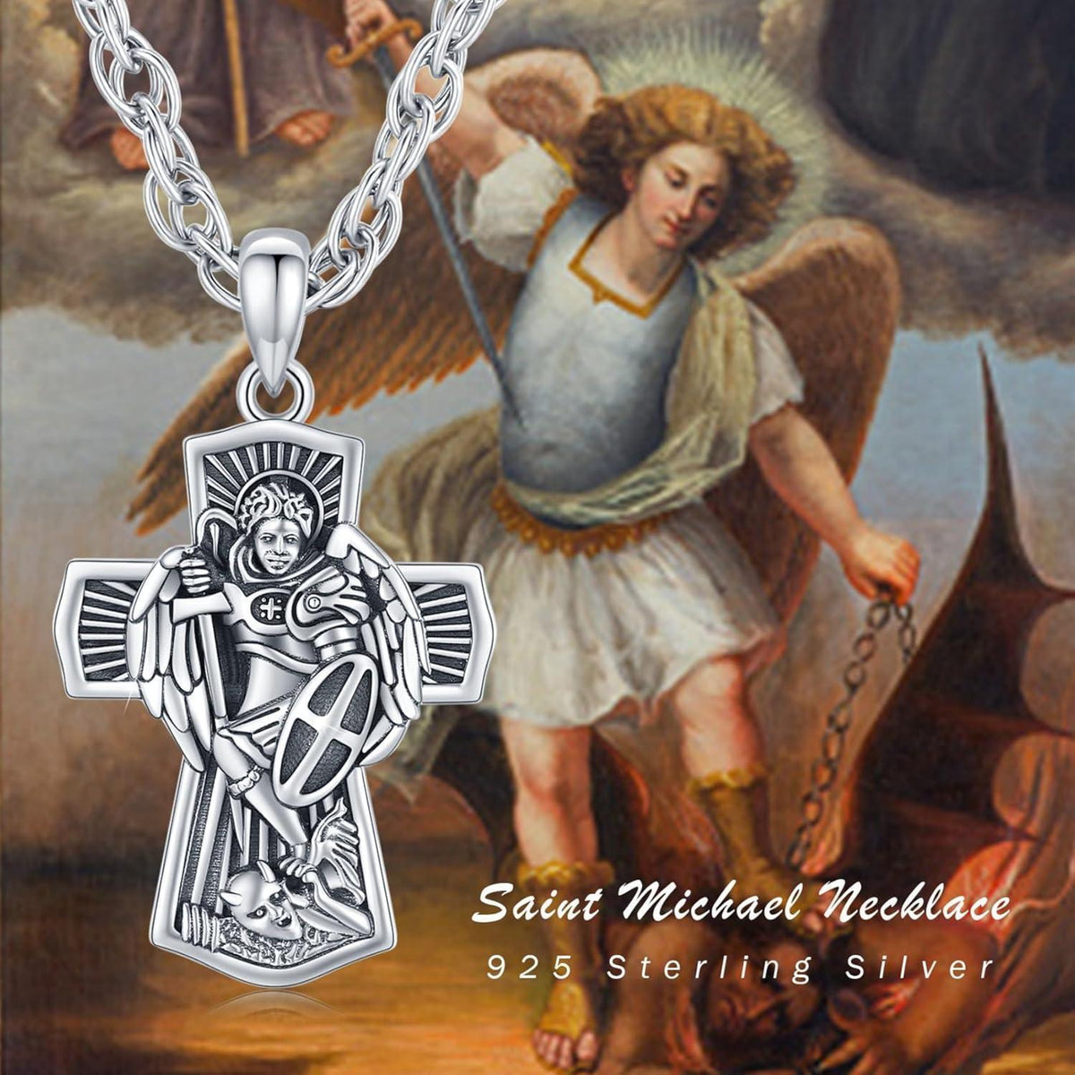 925 Sterlingsilber Halskette Erzengel Michael Schutzanhänger Herren