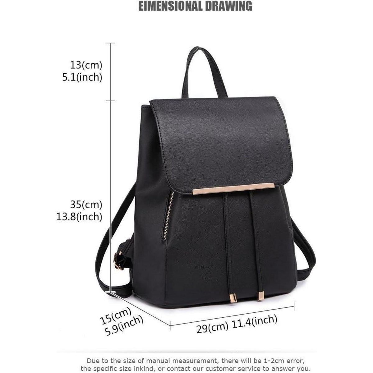 Damen Rucksack Klein Wasserdicht Elegant mit Geldbörse Schwarz