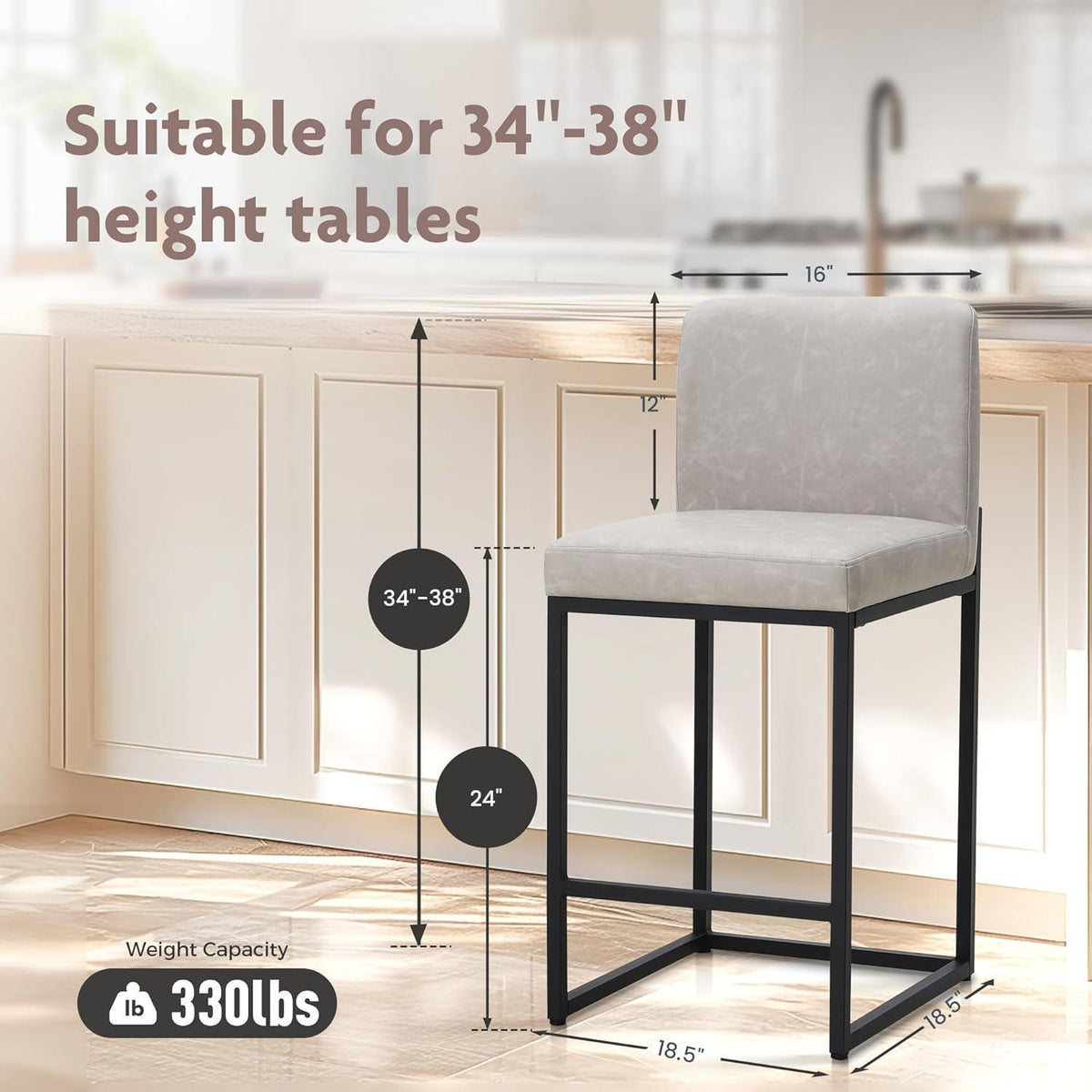 Barhocker Set 2er mit Lehne & Fußstütze – Beige