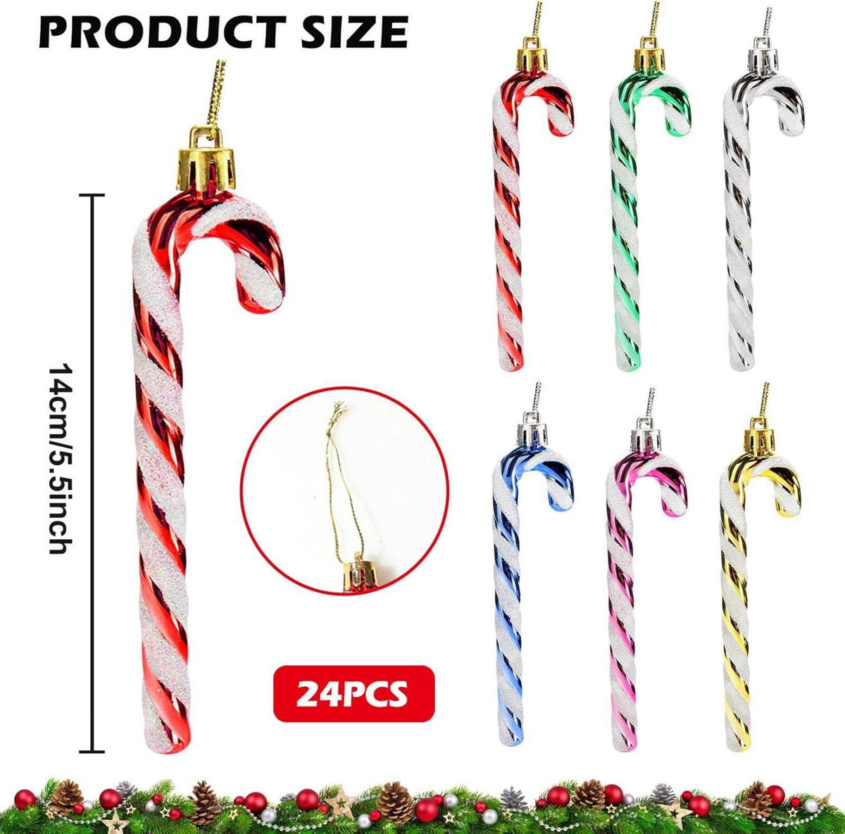 24 Stück Weihnachten Zuckerstange Ornamente Zuckerstangen