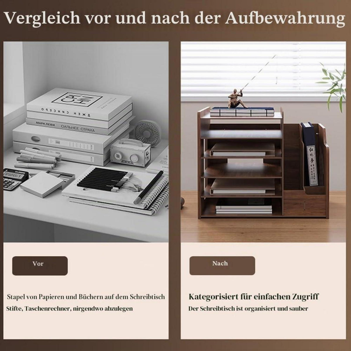 Holz Schreibtisch Organizer A4 Dokumentensortierer Büro Ordnung