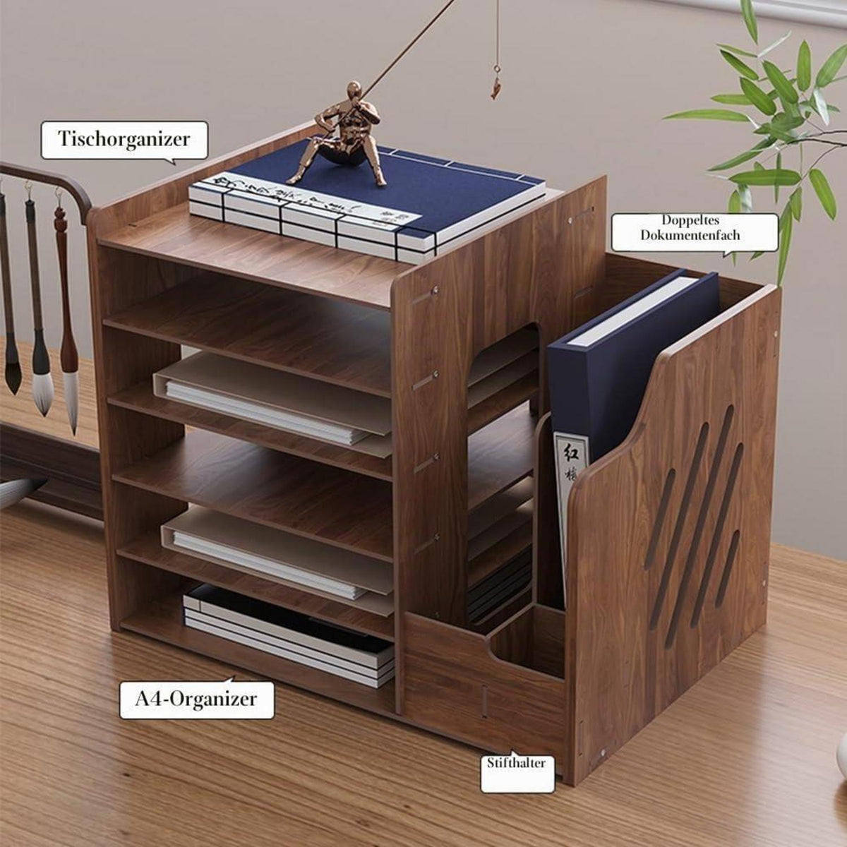 Holz Schreibtisch Organizer A4 Dokumentensortierer Büro Ordnung
