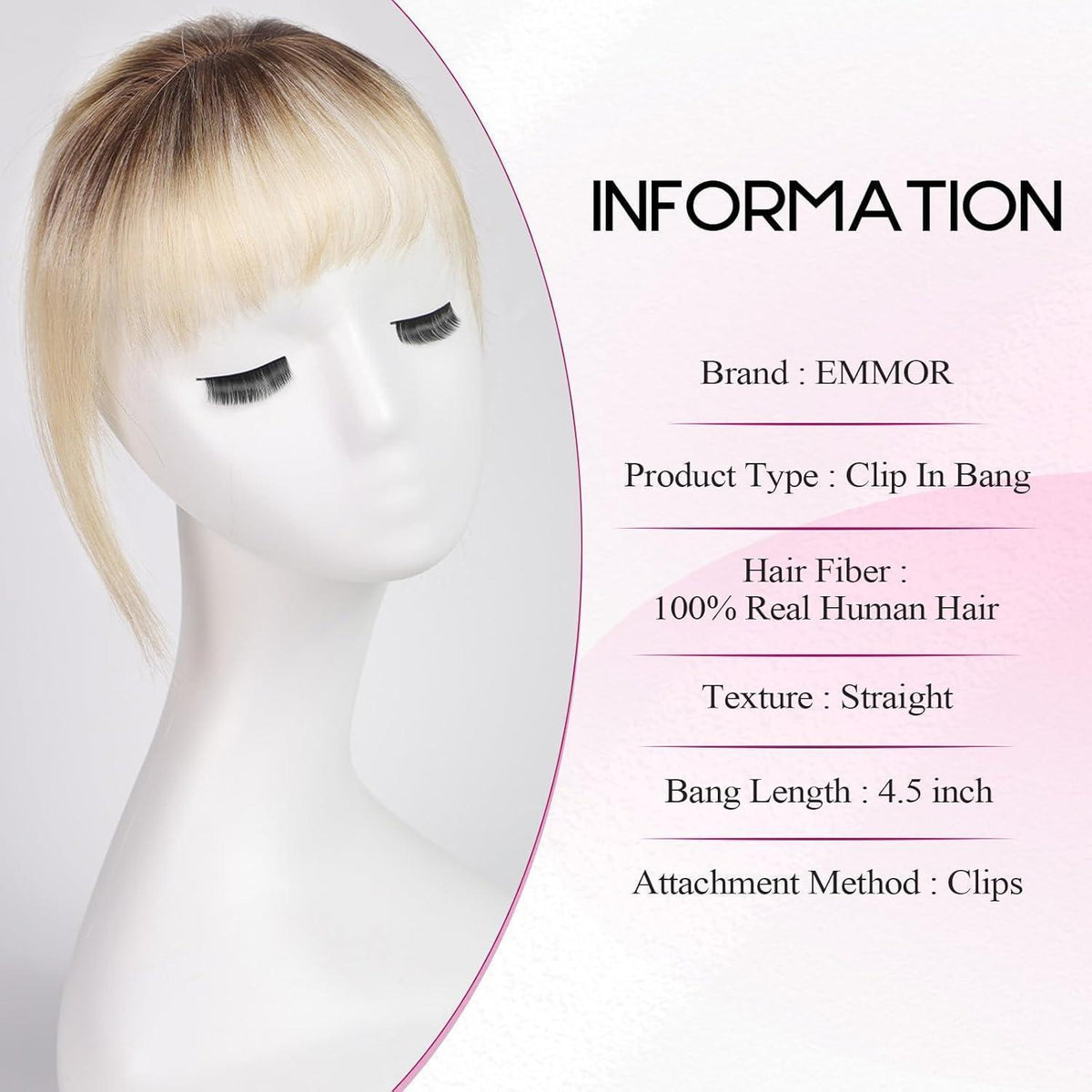 Echthaar Pony Clip-In, Ombré Hellblond, 11cm natürliche Ponyfransen