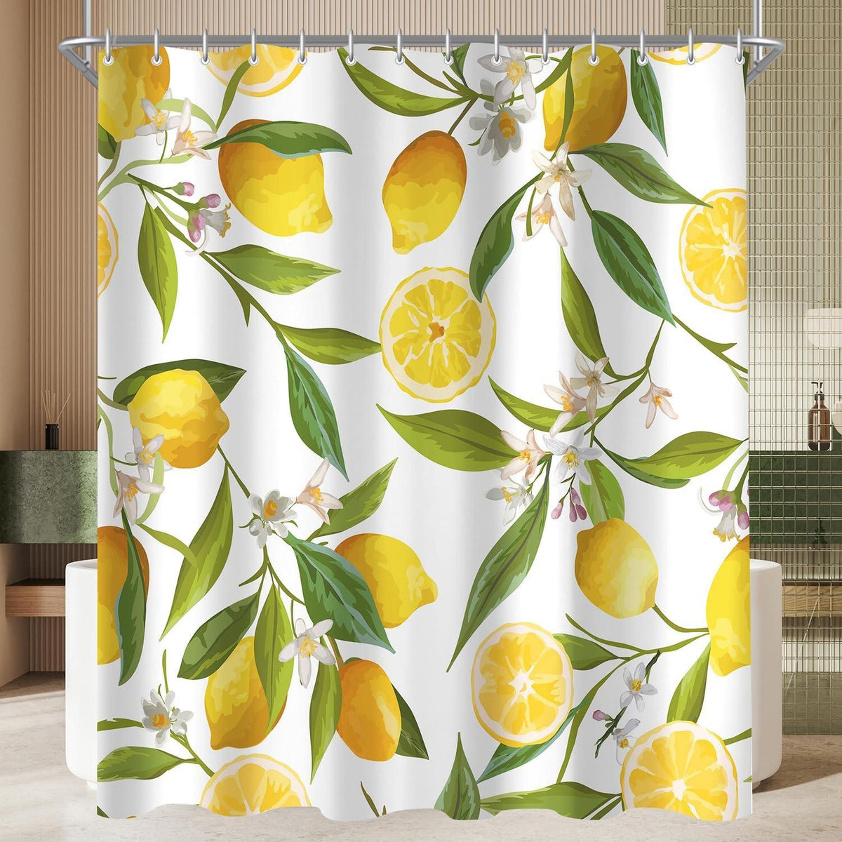 Duschvorhang Zitrone Blatt 240x180cm Antischimmel wasserabweisend