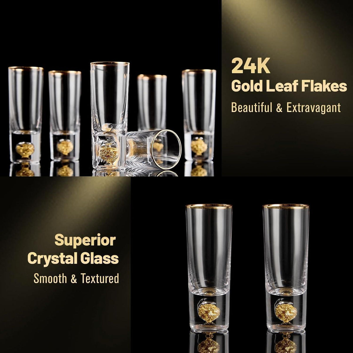 Kristall Schnapsgläser mit 24K Blattgold - 2er Set