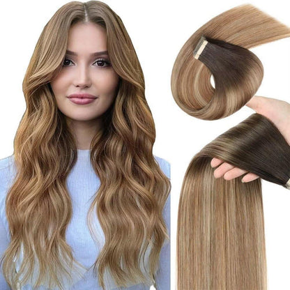 Echthaar Tape Extensions Goldbraun Balayage 40cm (16 Zoll)
