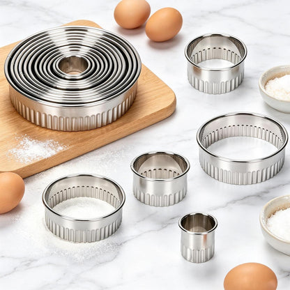 Ausstechform Edelstahl 12er Set runde Ringe für Kekse und Fondant