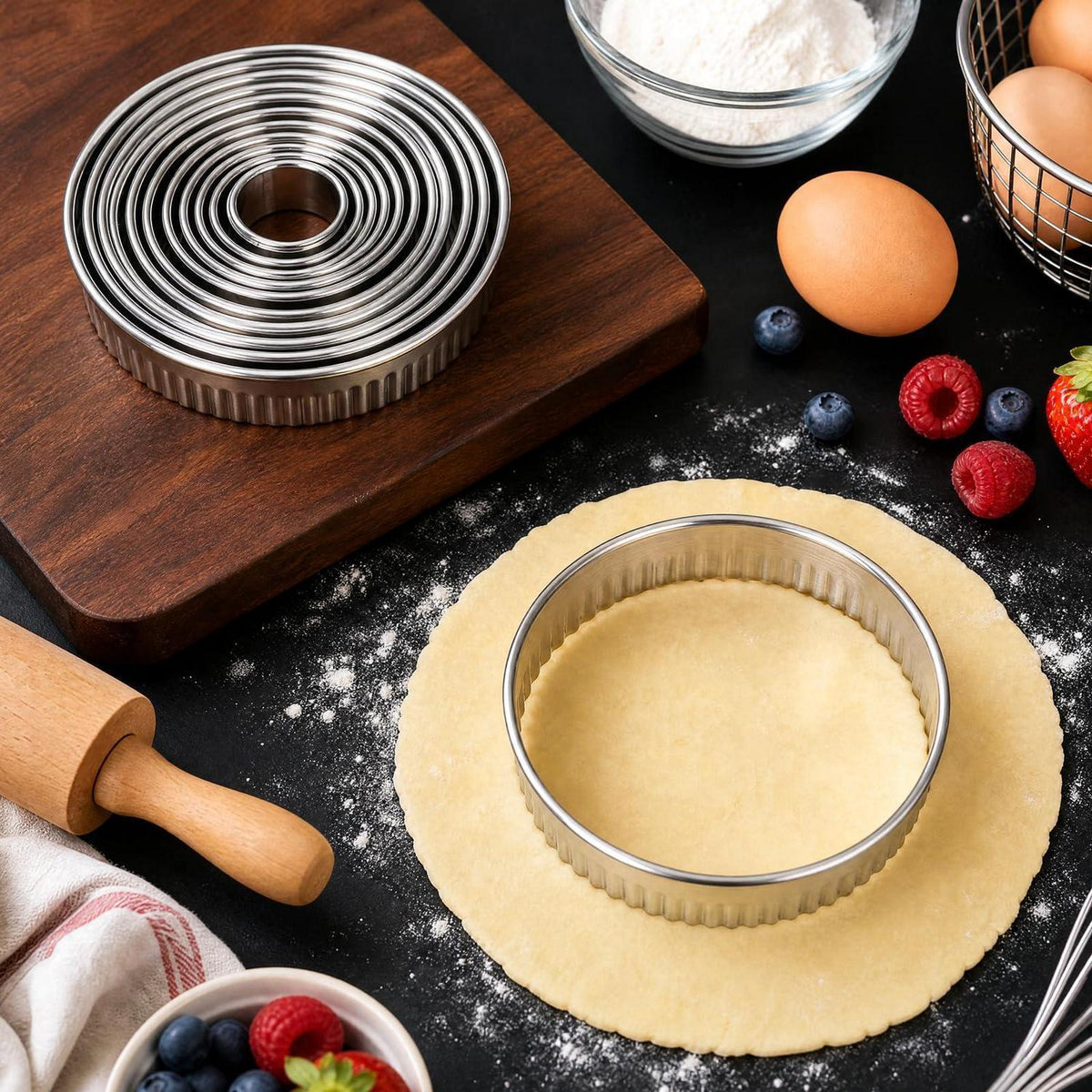 Ausstechform Edelstahl 12er Set runde Ringe für Kekse und Fondant