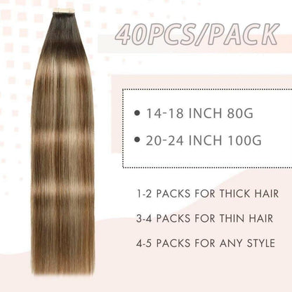 Echthaar Tape Extensions Goldbraun Balayage 45cm (18 Zoll)