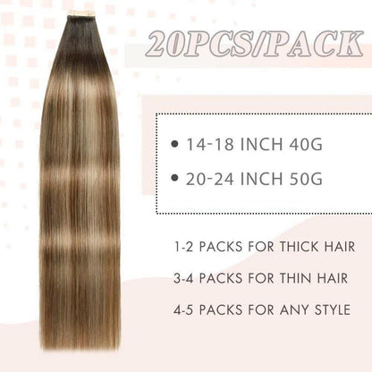 Echthaar Tape Extensions Goldbraun Balayage 55cm