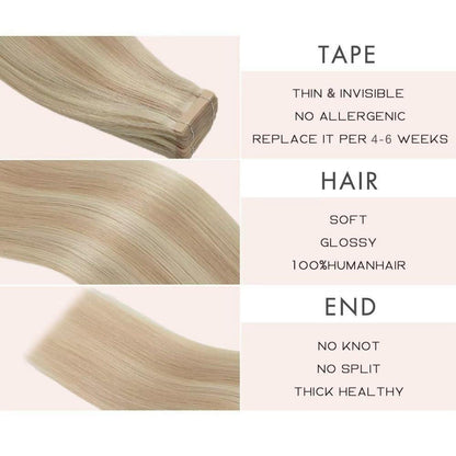Echthaar Tape Extensions Aschblond 60cm (24 Zoll)
