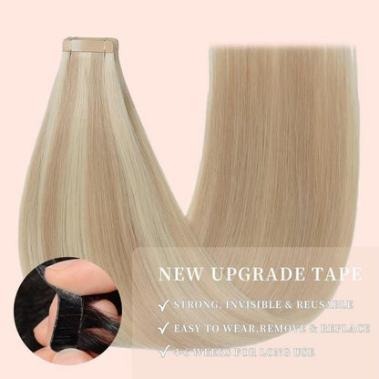 Echthaar Tape Extensions Aschblond 60cm (24 Zoll)