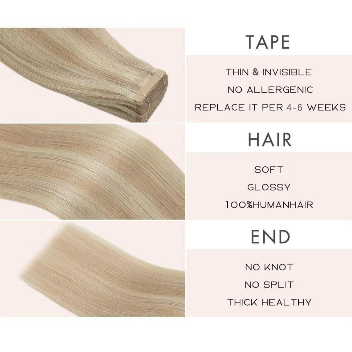 Echthaar Tape Extensions Aschblond 55cm (22 Zoll)