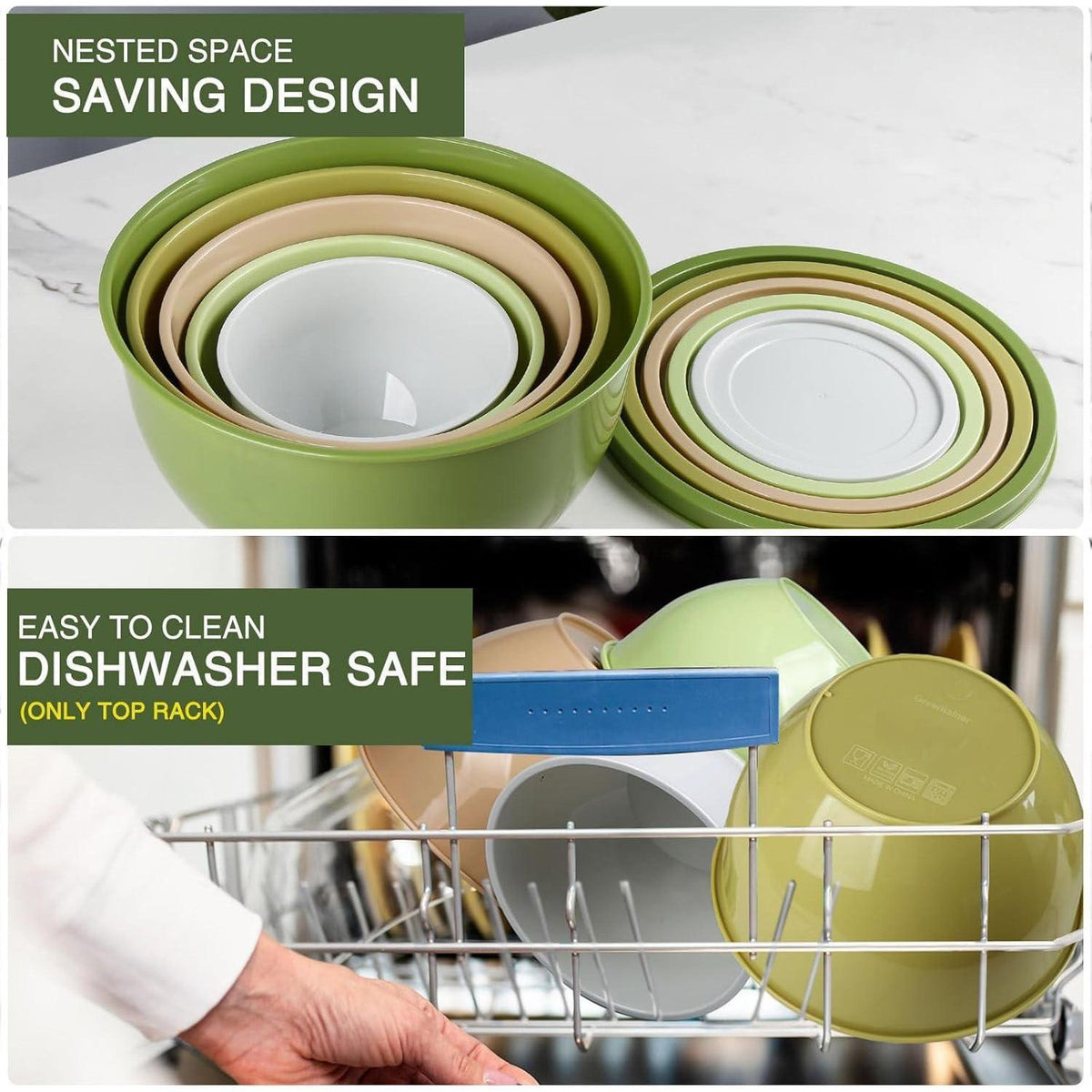 Greentainer Rührschüsseln Set mit Deckel – Stapelbar & BPA-frei