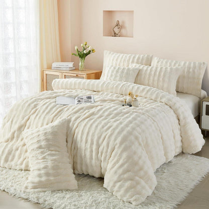 Plüsch Bettwäsche Set 200x220 Creme Weiß, Winterwarm & Kuschelig