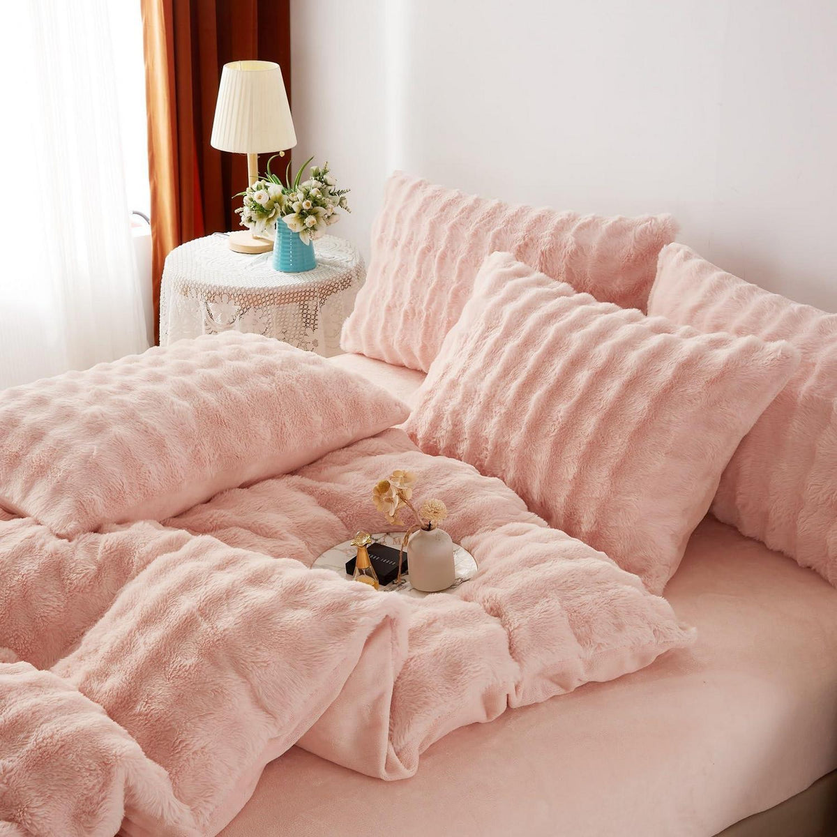 Plüsch Bettwäsche Set 220x240 Rosa - Winterwarm & Kuschelig