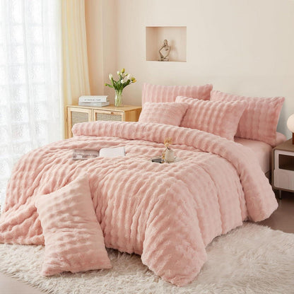 Plüsch Bettwäsche Set 220x240 Rosa - Winterwarm & Kuschelig