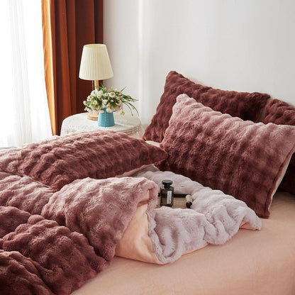 Plüsch Bettwäsche Set 200x200 Rosa Braun Winterwarm