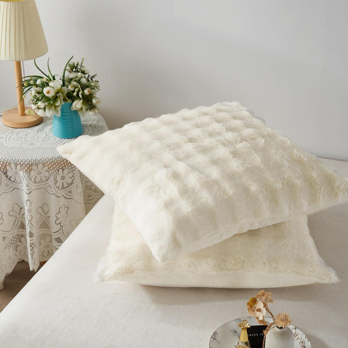 Plüsch Bettwäsche Set 220x240 - Warm & Flauschig Creme Weiß