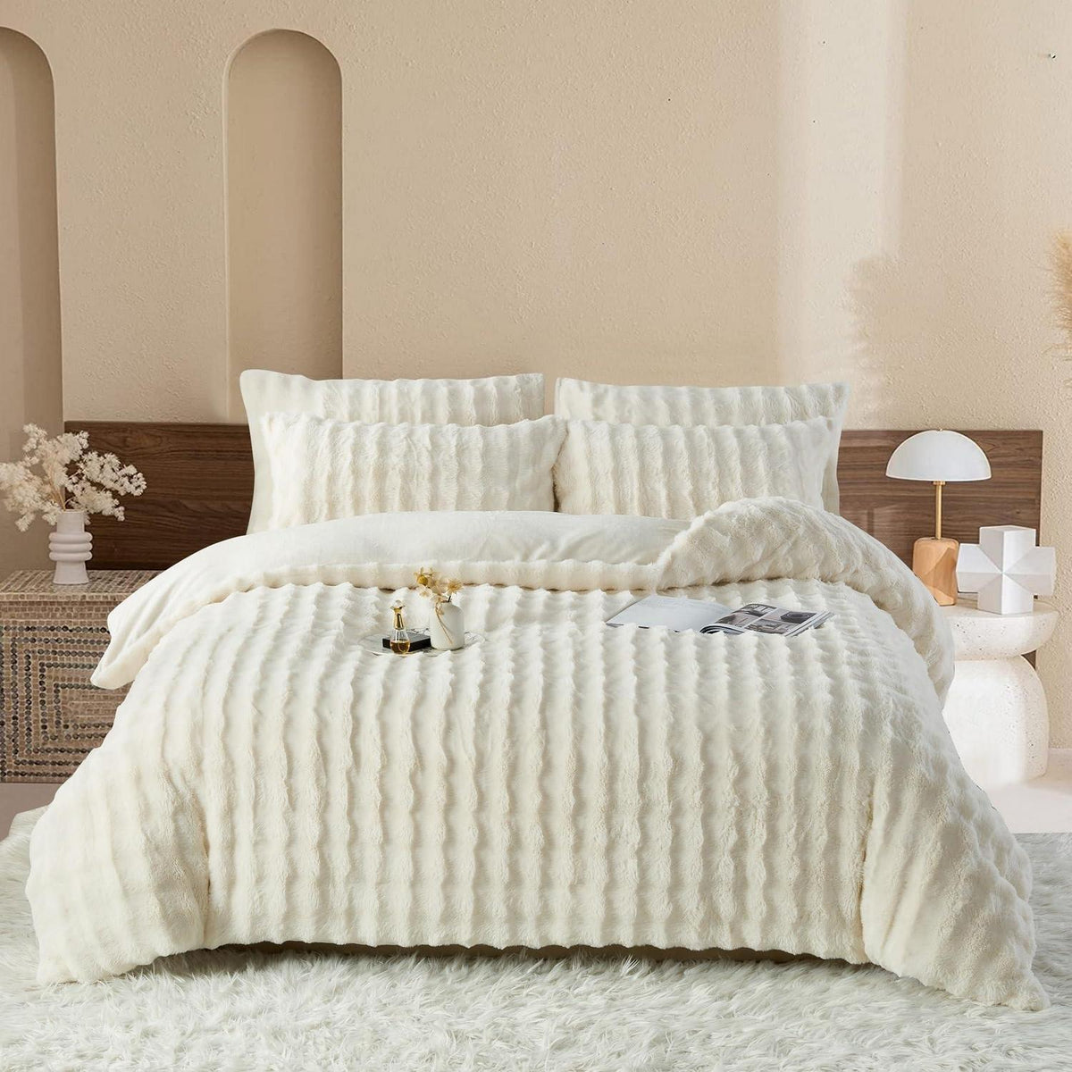 Plüsch Bettwäsche 135x200 - Warm & Kuschelig Creme Weiß