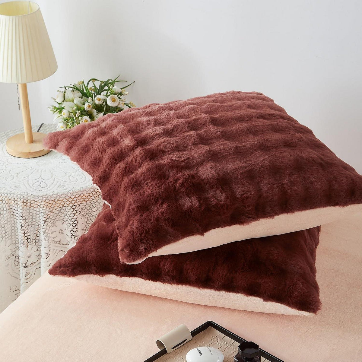 Plüsch Bettwäsche 220x240 Rosa Braun Winter Warm & Kuschelig