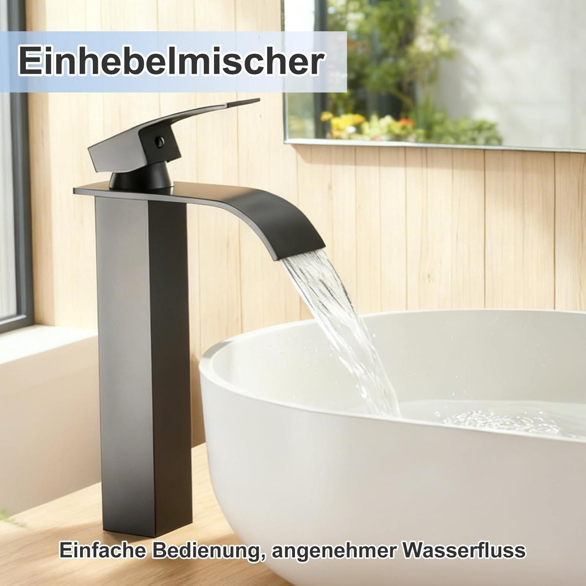 Schwarzer Wasserfall-Waschtischarmatur – Modern & Einfach zu Installieren